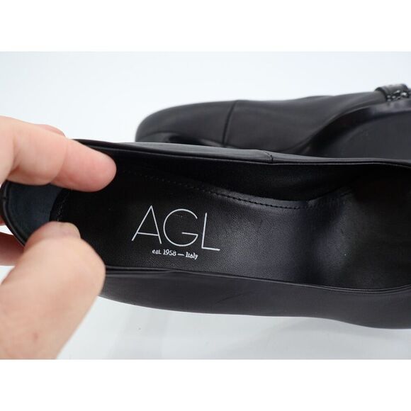 Agl Irina Cap Toe Pump Size 39.5 9.5 Black Leather Cap Toe Heel Shoes Career - Picture 9 of 12